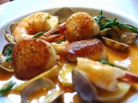 Seared Scallops with Shrimp Clams, and Potatoes