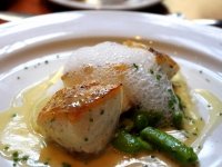 Halibut with green garlic puree