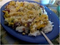 Scrambled egg over fried rice